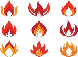 Fire symbol silhouette image set on transparent background vector