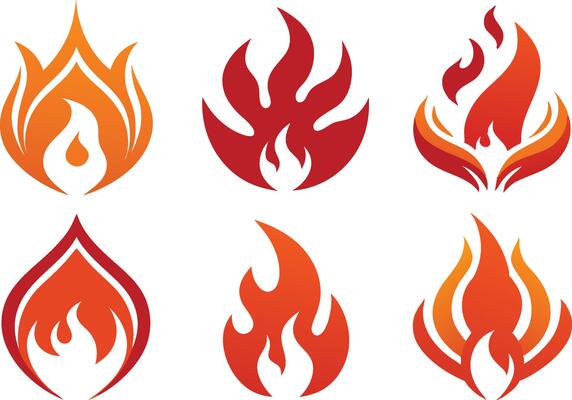 Fire symbol silhouette image set on transparent background