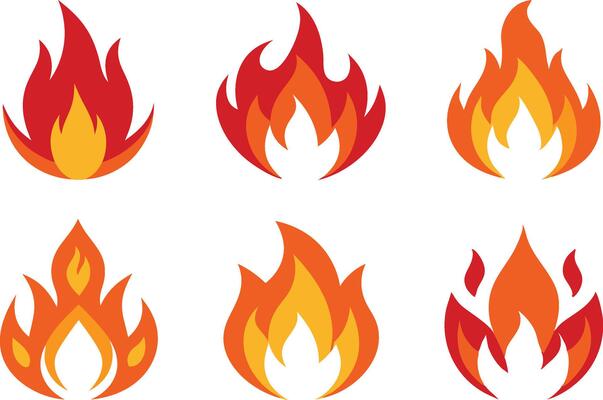 Fire symbol silhouette image set on transparent background