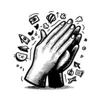 doodle hands up,Hands clapping. applause gestures. clapping. vector