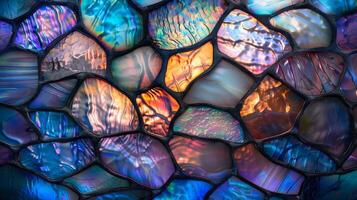 Abstract stained glass with vibrant iridescent shell colors and organic abalone patterns. Rich blend photo