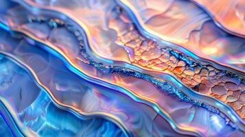 Abstract waves of smooth fluid of iridescent shells and organic abalone patterns. Rich rainbow blend photo