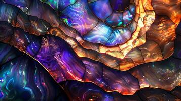 Abstract stained glass with vibrant iridescent shell colors and organic abalone patterns. Rich blend photo