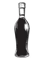 Wine bottle isolated on white background. sketch, vintage hand engraving. Hand drawn ink drawing of a bottle. Line art for menu, design, label. vector