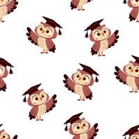 Seamless pattern on white background. Cute owl in graduation cap vector