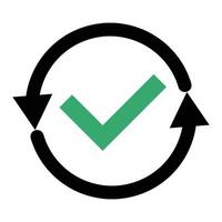 Rotating arrow and green check mark. vector