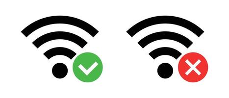 Set of Wi-Fi icons and check mark, and Wi-Fi icon and cross mark. . vector
