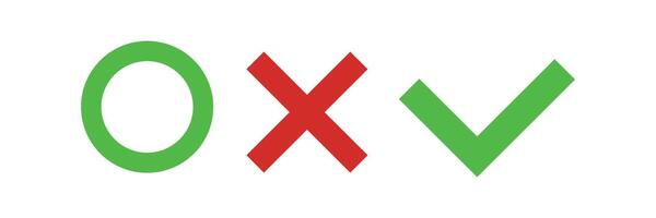 A set of icons with a circle, a cross, and a check mark. vector