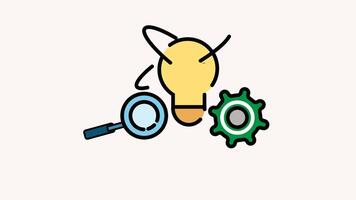 Vertical image with a light bulb, magnifying glass, and gear symbolizing innovation, discovery, and problemsolving process. Ideal for tech concepts. video