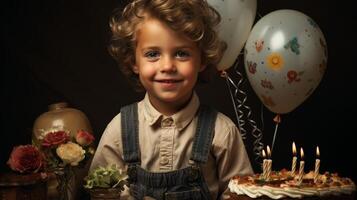 Birthday Boy With Cake and Balloons photo