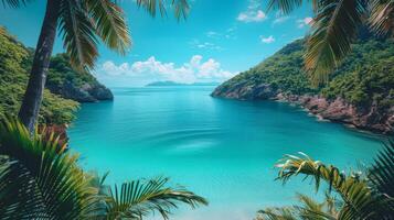 Tropical Paradise, A Secluded Cove Framed by Lush Palm Trees photo
