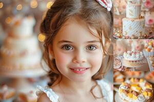 Portrait of a Smiling Girl with Birthday Cake in the Background photo