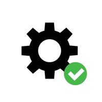 Gear silhouette and check mark icons. Updates and settings complete. vector