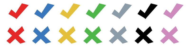 Check mark and cross mark icon set. Success and failure. vector