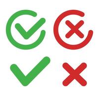 Check mark and cross mark icon set. Correct answer and incorrect answer. vector