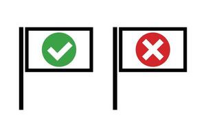 Flag with check mark and flag with cross mark icon set. vector