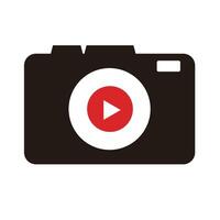 Camera icon with the lens as a playback button. vector