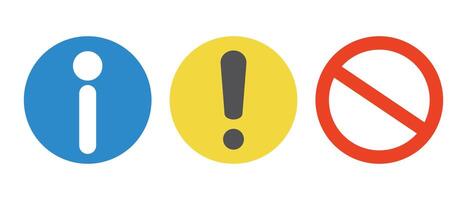Set of information icon, caution and warning icon and stop sign. vector