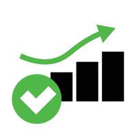 Check mark and rising bar graph icon. vector