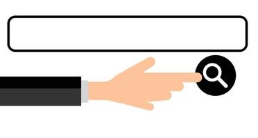 Man pressing a search button with a search box and magnifying glass with input field. vector