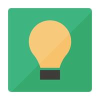 Light bulb icon within a green square icon. vector