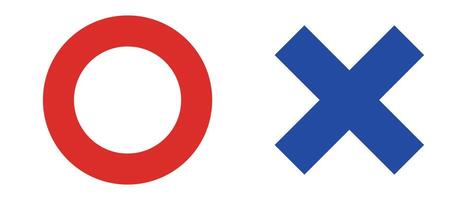 Icon set of red circle and blue cross. Correct and incorrect answer. vector