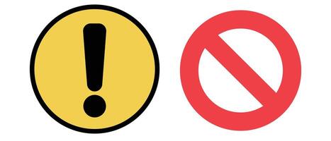 Set of exclamation mark and stop sign icons related to caution and warning. vector