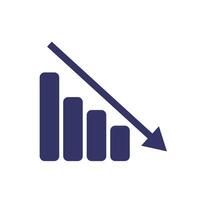 Arrow and bar graph icon for declining business performance. vector