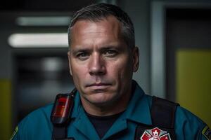 A close up portrait of a paramedic photo