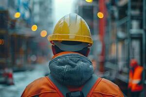 A back view from a labor at a construction site photo