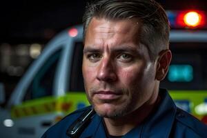 A close up portrait of a paramedic photo