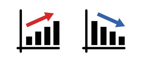 A set of icons for a rising and falling bar chart. vector