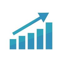 Blue bar graph and rising arrow. Rising business performance and stock price. vector