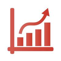 Red rising arrow and bar graph icon. Performance. vector