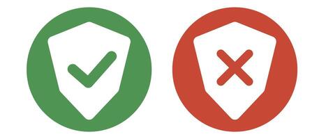 Shield icon set with check mark and cross mark. vector