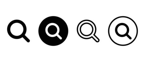 Magnifying glass silhouette icon set. vector