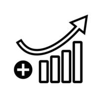 Bar chart with ascending arrow and plus sign. vector