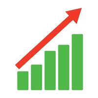 Green bar graph and rising red arrow. Business and finance data. . vector