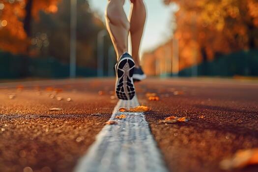 A runner running towards a finishing line, a concept of success and achievements photo