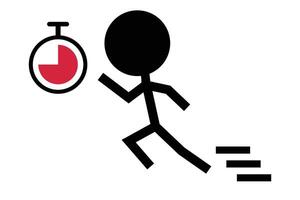 Pictogram of running person and stopwatch. Short-distance running. Time measurement of marathon. vector