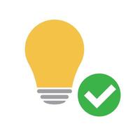 Light bulb and check mark. Idea and hint. vector