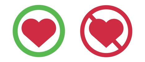 Marriage and divorce. Love and heartbreak. Set of icons with circle, heart, stop sign and heart symbol. vector