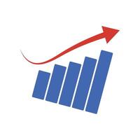 Icon with tilted bar graph and rising arrow. vector