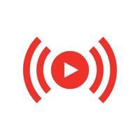Live streaming icon. Play button and broadcast signal. vector