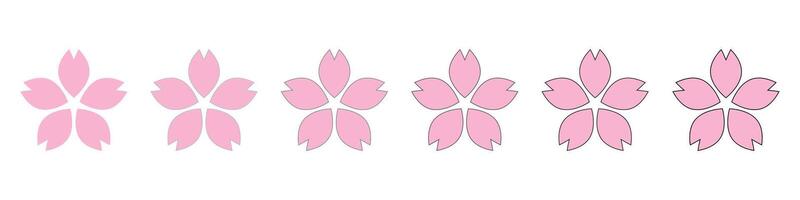 Cherry blossom icon set with different border thickness. vector