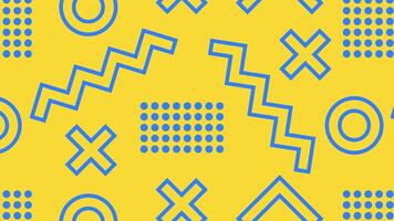 Animated background pattern of memphis style with circle, zigzag, cross, and dot symbols. Loop playback on 4K. Suitable for wallpaper, presentations, banners, etc. video