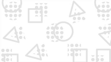 Animated background pattern of squares, triangles, circle lines and abstract dots in white. Loop playback on 4K video