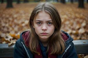 A portrait of a sad and depressed girl photo