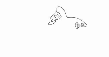 Goldfish with one continuous line, online artistic animation, continuous motion of the outline of the drawing, animation of drawing with a line in 4k format video