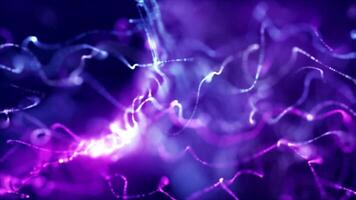 Abstract digital blue color wave with flowing small particles dance motion on wave and light abstract background. Cyber or technology background. Seamless 4K loop. video